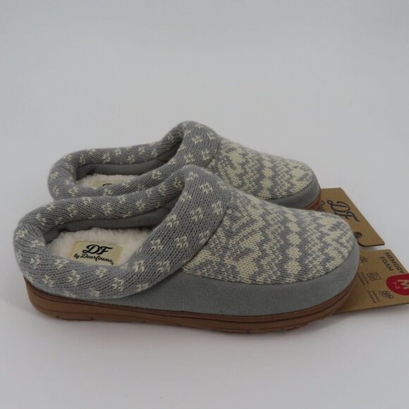 Dearfoams Medium 7-8 Gray Sweater Knit Indoor Outdoor Memory Foam Slippers NEW - Picture 7 of 13